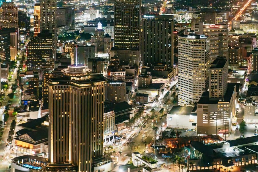 New Orleans: City Lights Helicopter Night Tour - New Orleans at night, seen from above